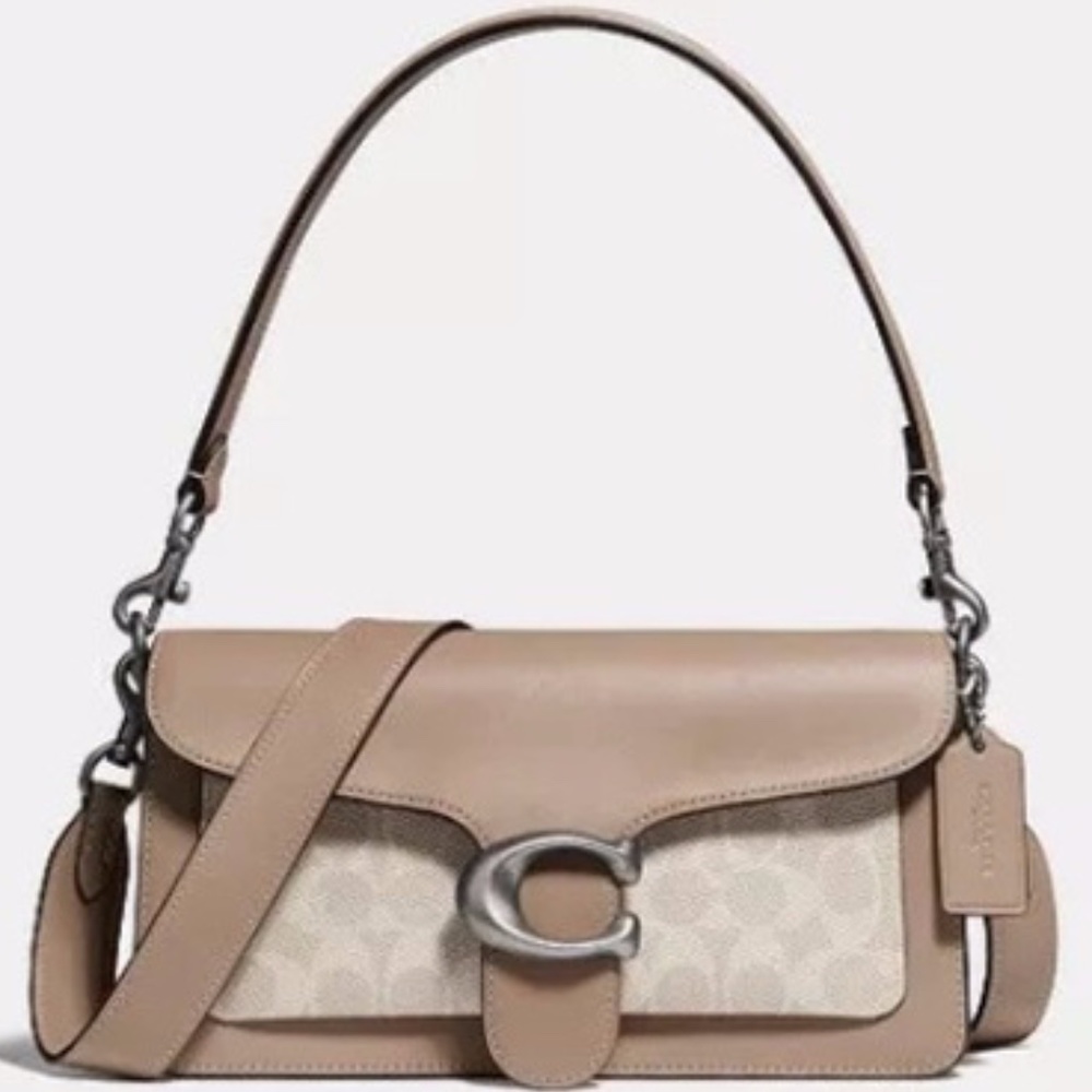 COACH TABBY 26 Signature Taupe w/ Silver